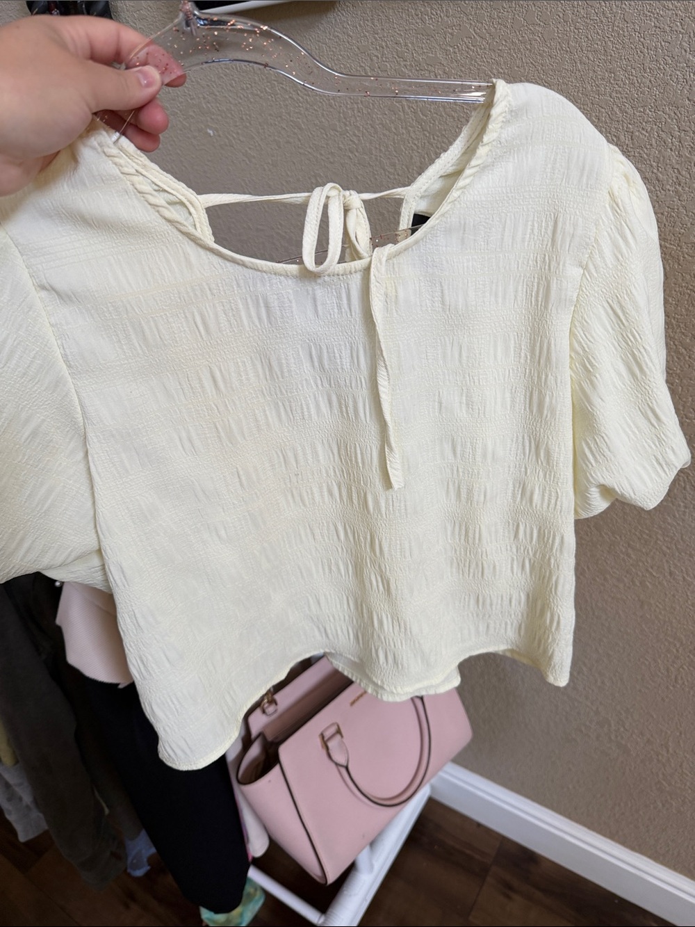 Rainbow Pale Yellow Textured Tie-Back Blouse